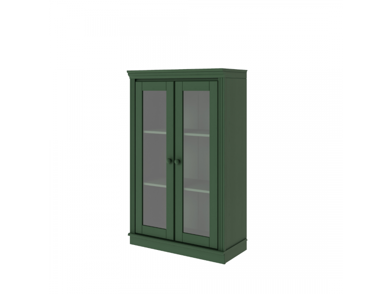 Estante de madeira com 1,19 m na cor verde com duas portas de vidro / Coleção biblioteca